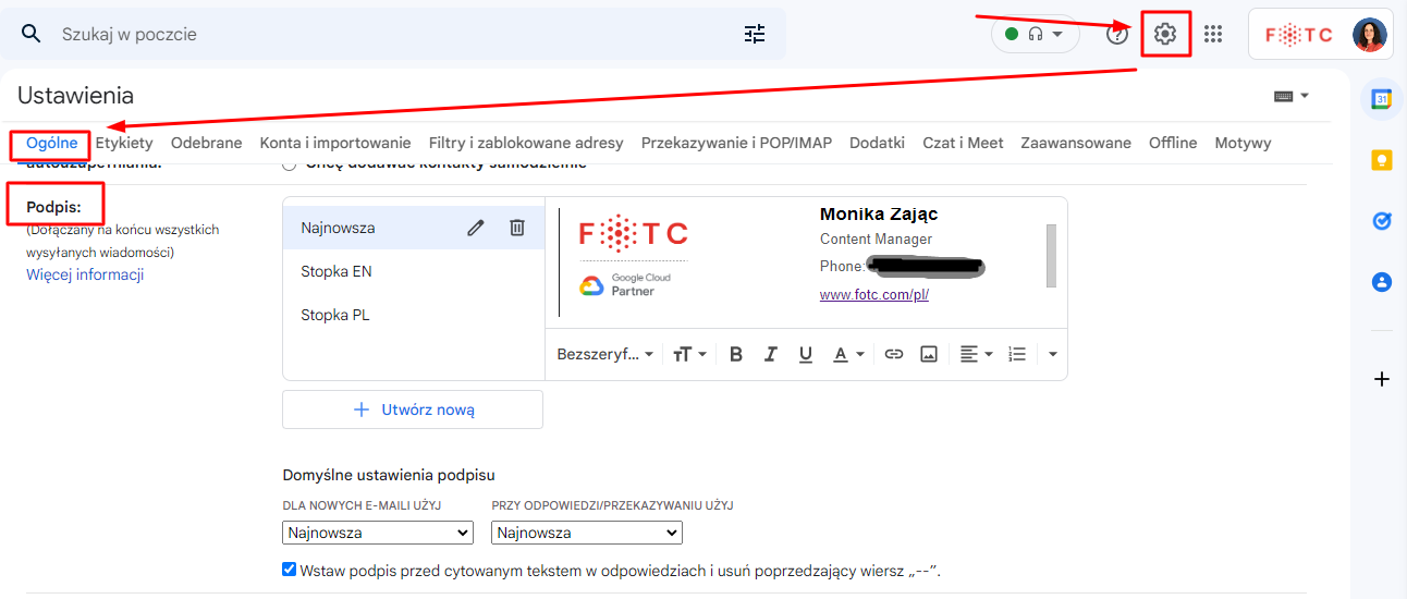 Stopka Gmail Tworzenie I Edytowanie Podpis W Fotc