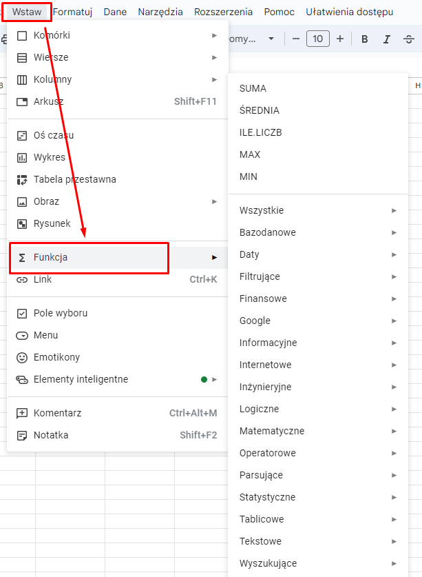 Funkcje w Google Sheet