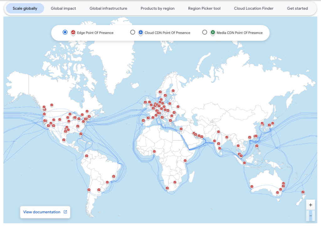 Globalna siatka połączeń między centrami danych Google Cloud Platform
