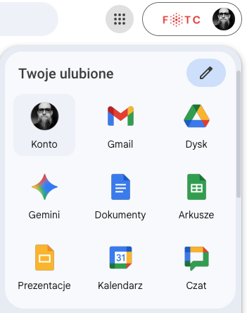 Dokumenty Google - panel z którego wywołujemy aplikację