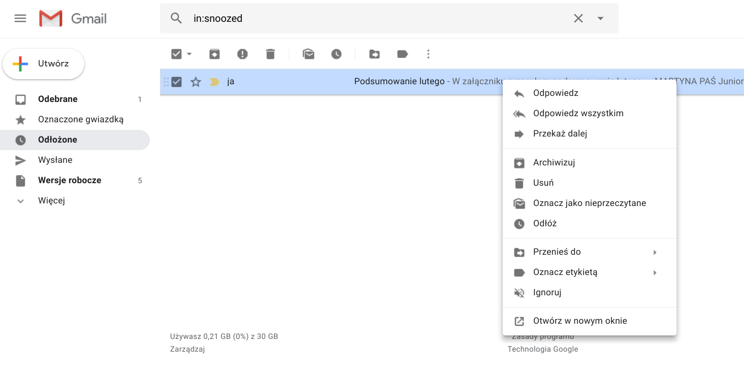 Nowe opcje menu w poczcie Gmail