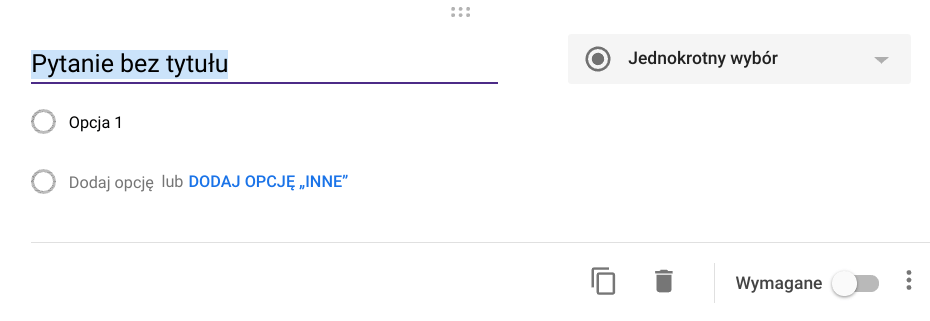 Dodawanie pytania w Formularzach Google 