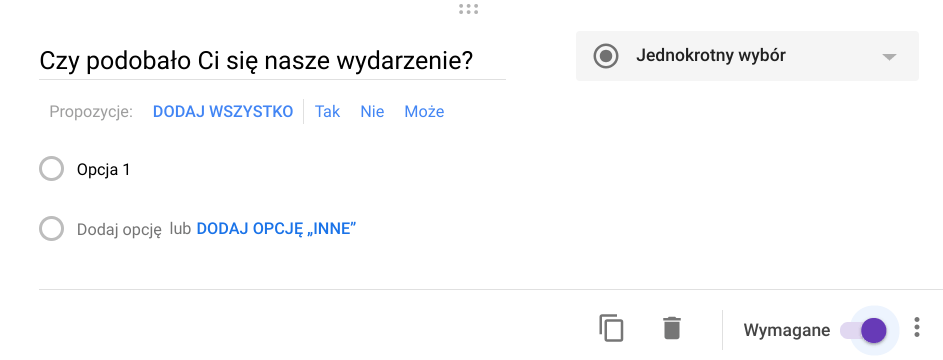 Oznaczenie pytania jako wymagane