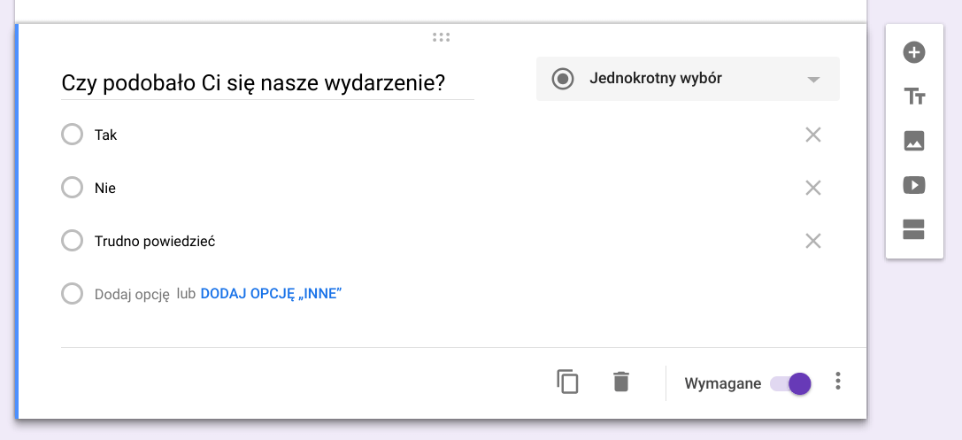 Dodawanie nowego pytania do Formularza