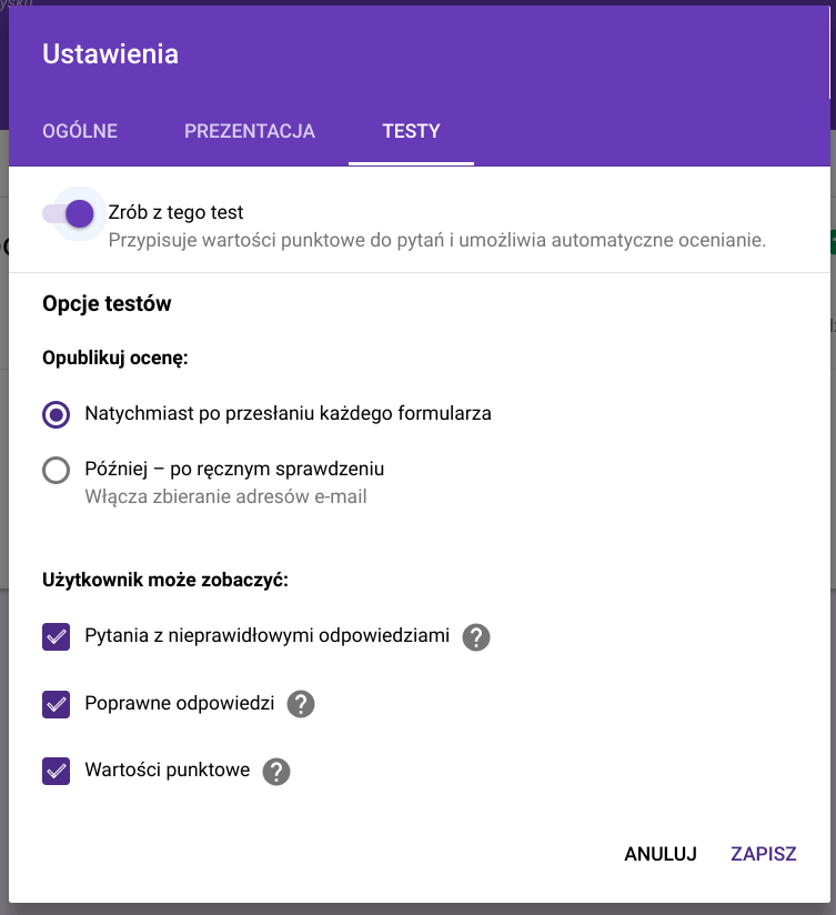 Udostępnianie Formularza Google 