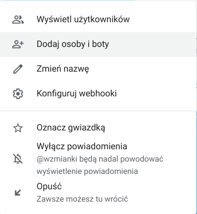Dodawanie osób do Hangouts Chat 