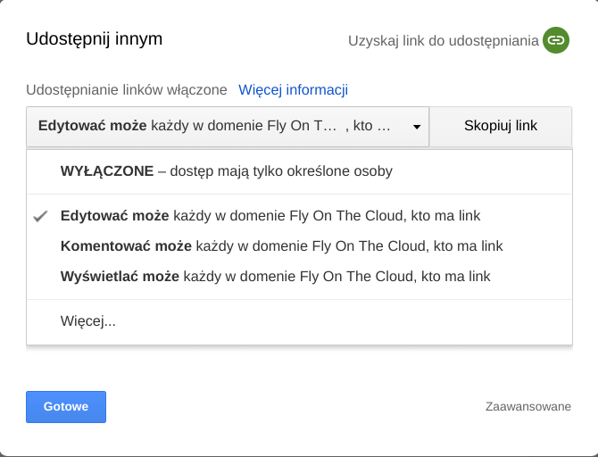 Udostępnianie plików Google - nadawanie uprawnień