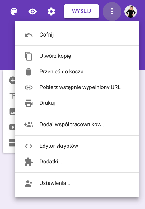 Udostępnianie plików Google Forms 