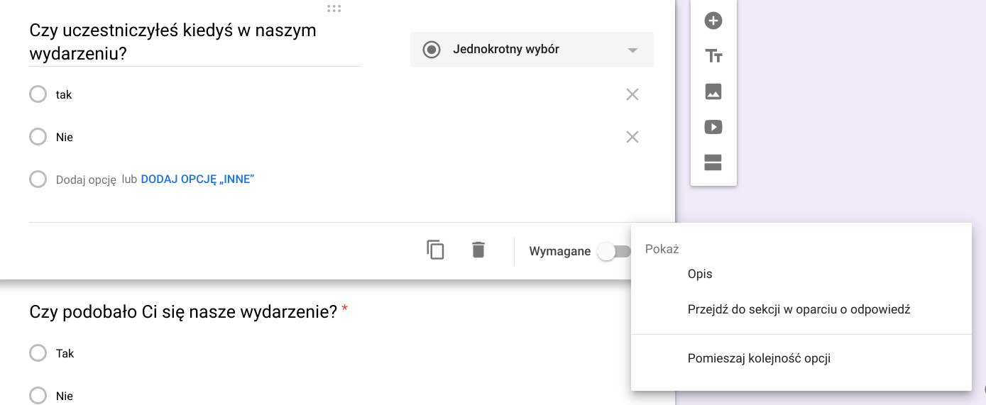 Przechodzenie do sekcji w oparciu o odpowiedź