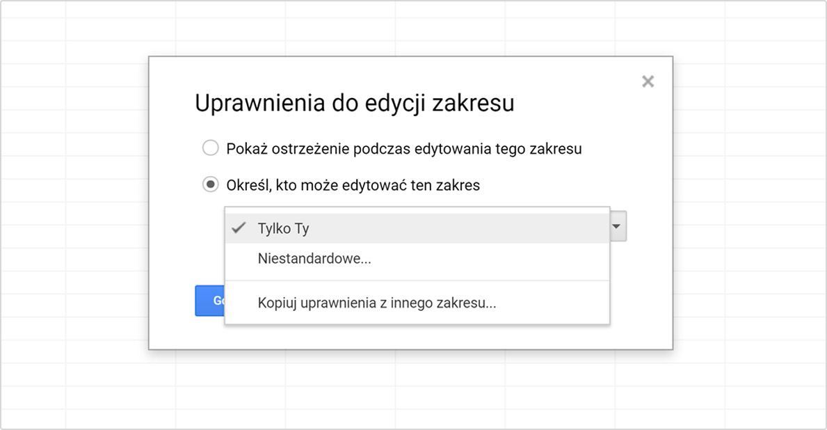 blokowanie komórek w google sheets