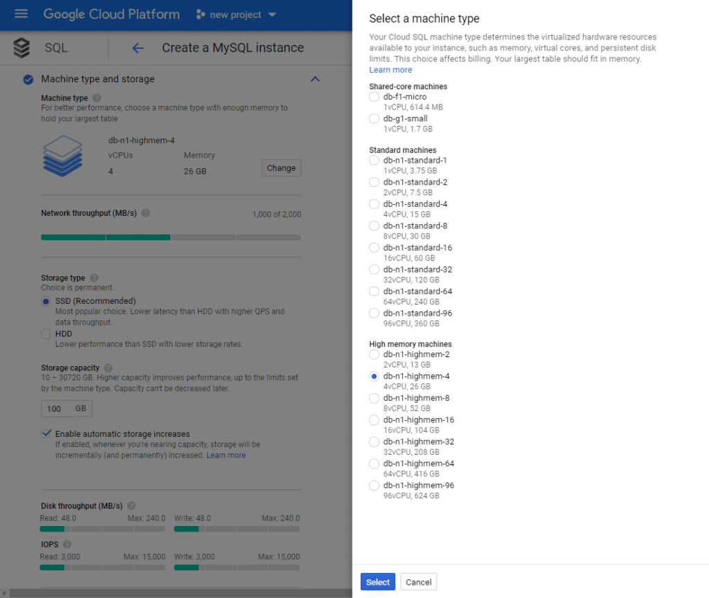 Cloud SQL machine type