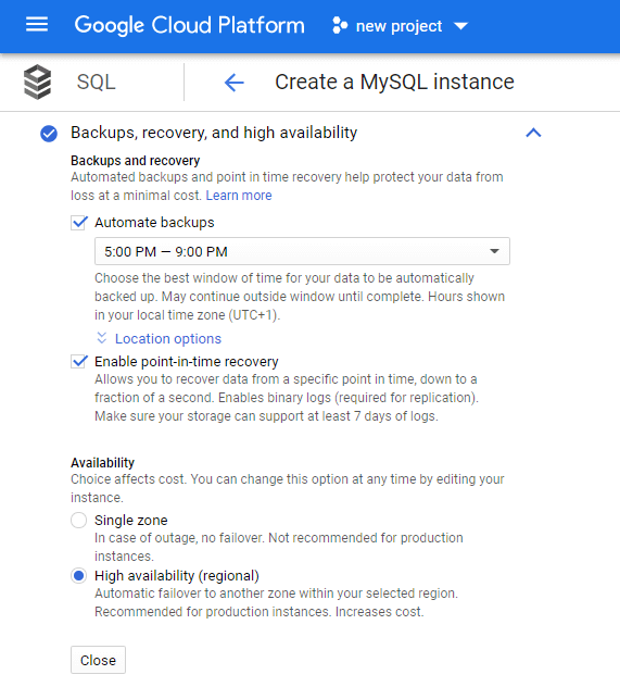 cloud sql backups and recovery