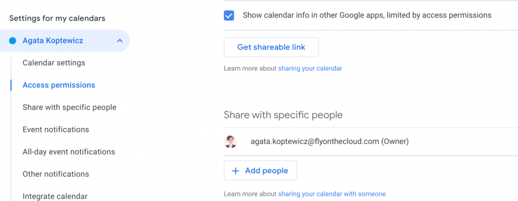 Get shareable link to your Google Calendar