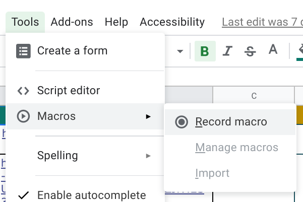 macros in google sheets