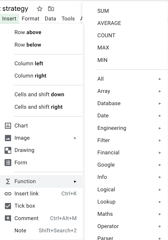 functions in google sheets