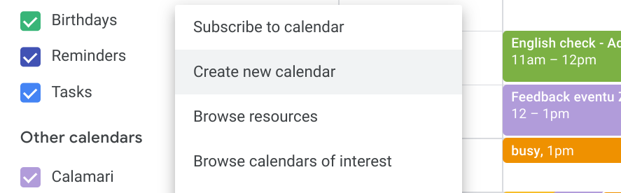 Create new Google Calendar