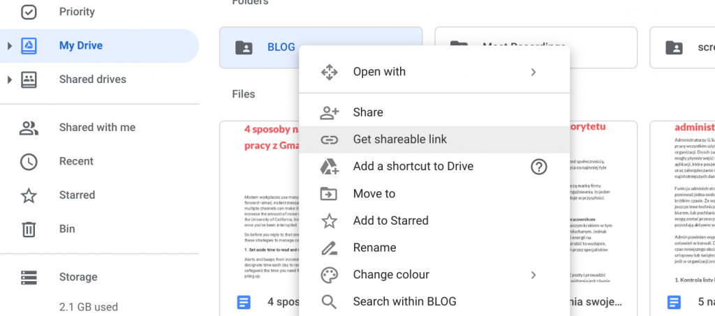 Google Drive share files