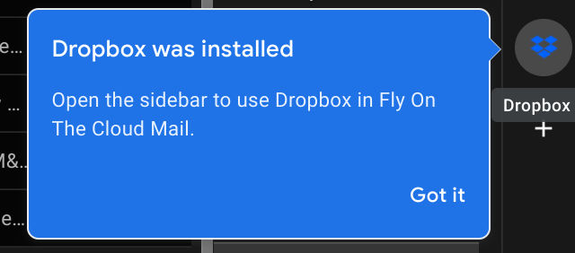 dropbox for gmail installation info bar