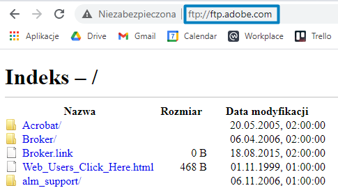 serwer FTP logowanie przez przeglądarkę
