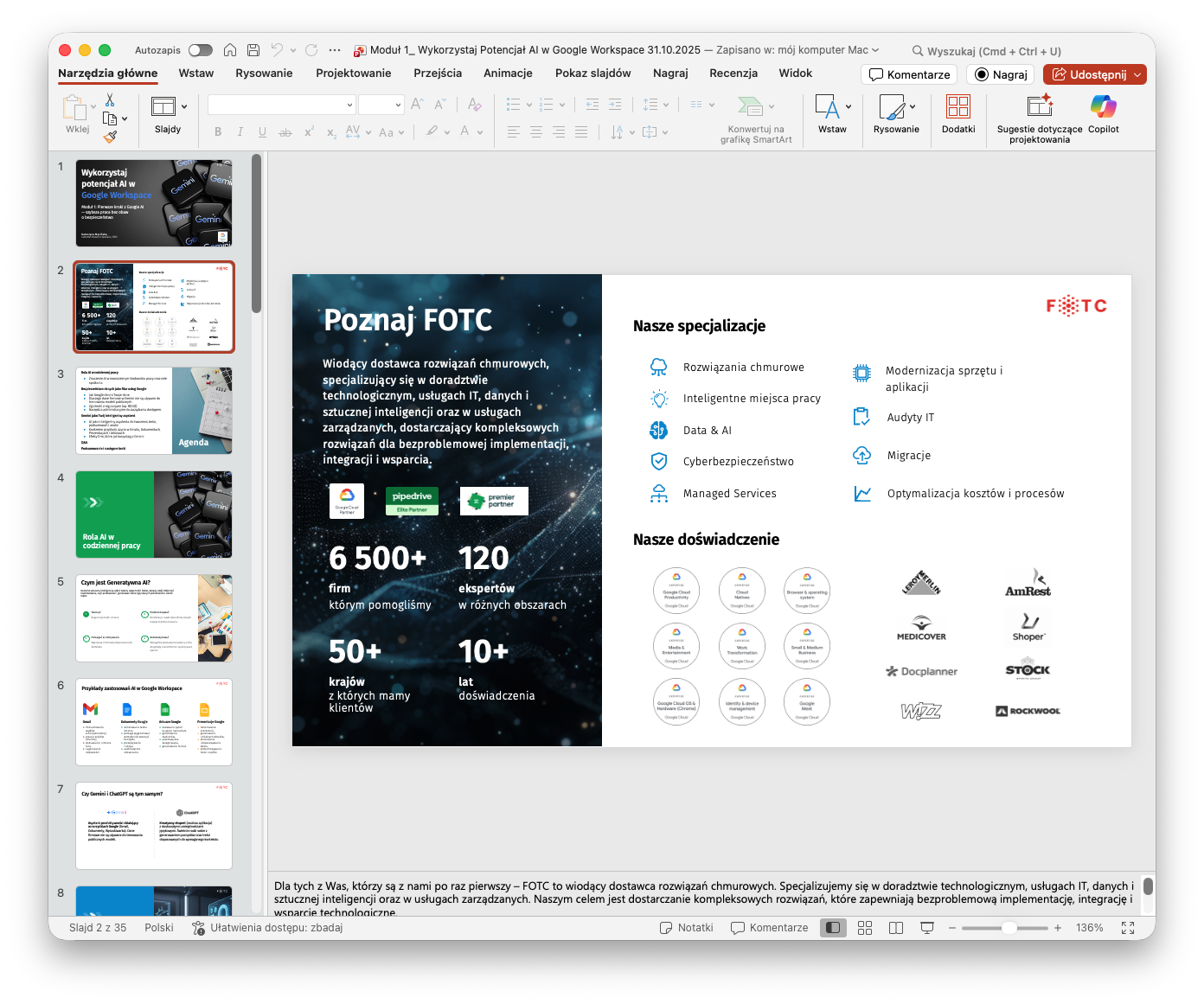 Microsoft PowerPoint - widok interfejsu