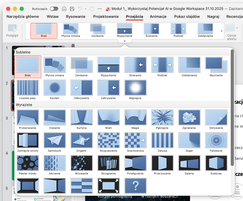 Przejścia w Microsoft PowerPoint