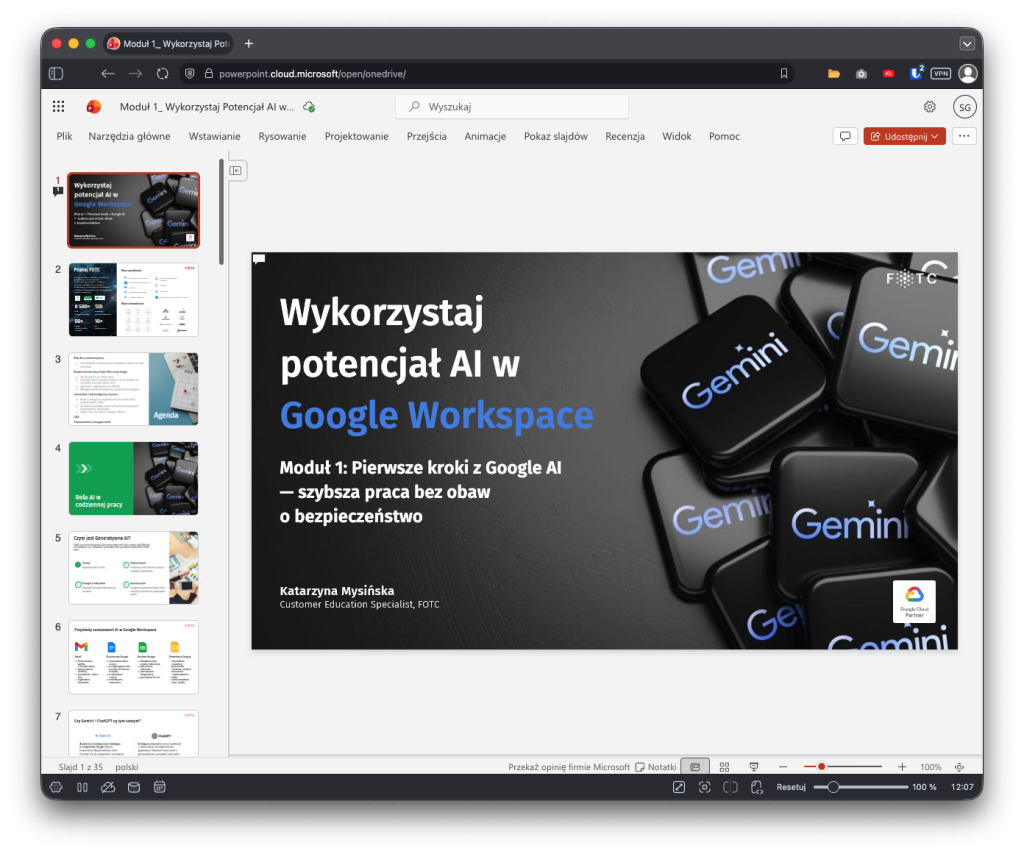 Microsoft Powerpoint dla sieci Web - widok interfejsu