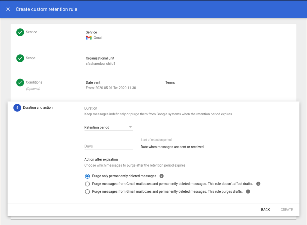 creating a custom data retention rule in google vault
