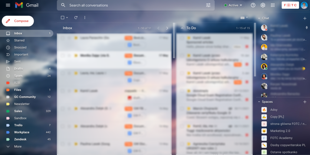 gmail mailbox interface inside view