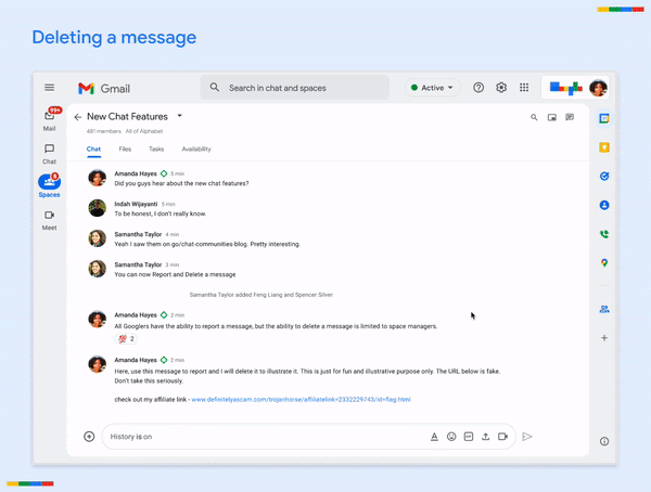 Менеджери простору тепер можуть видаляти повідомлення в Google Chat