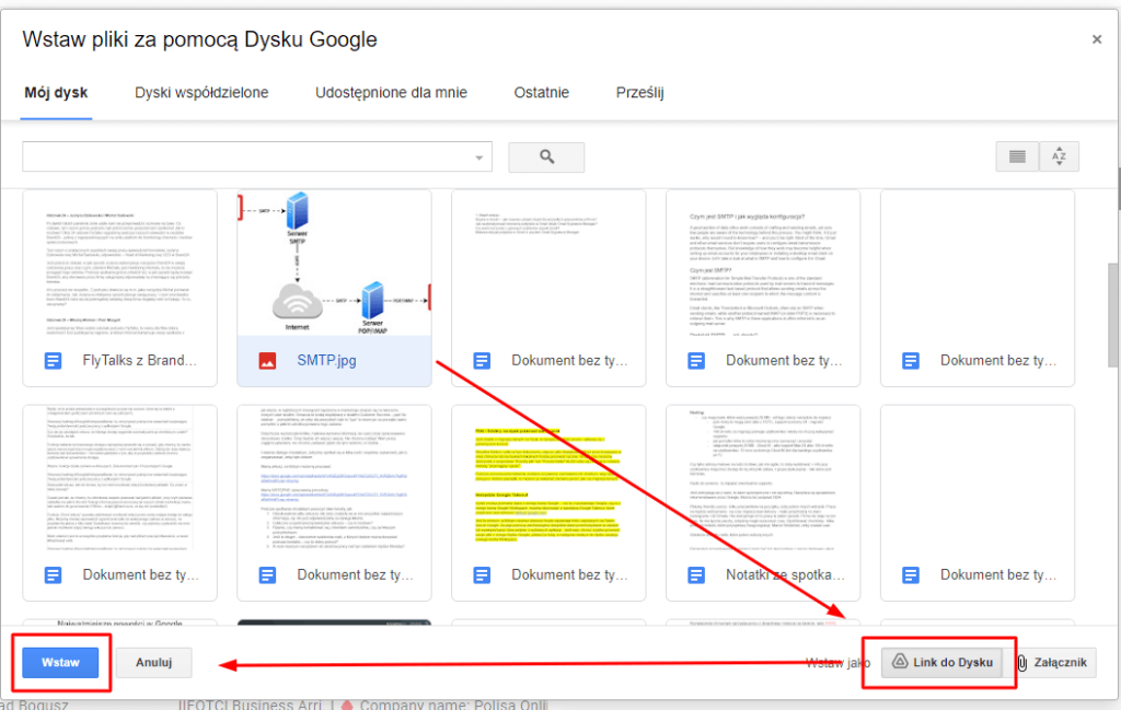 Udostępnianie plików w mailu przez link krok 2