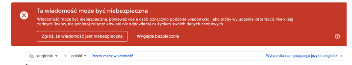 Informacja o tym, że wiadomość wysłana przez nadawcę może być niebezpieczna