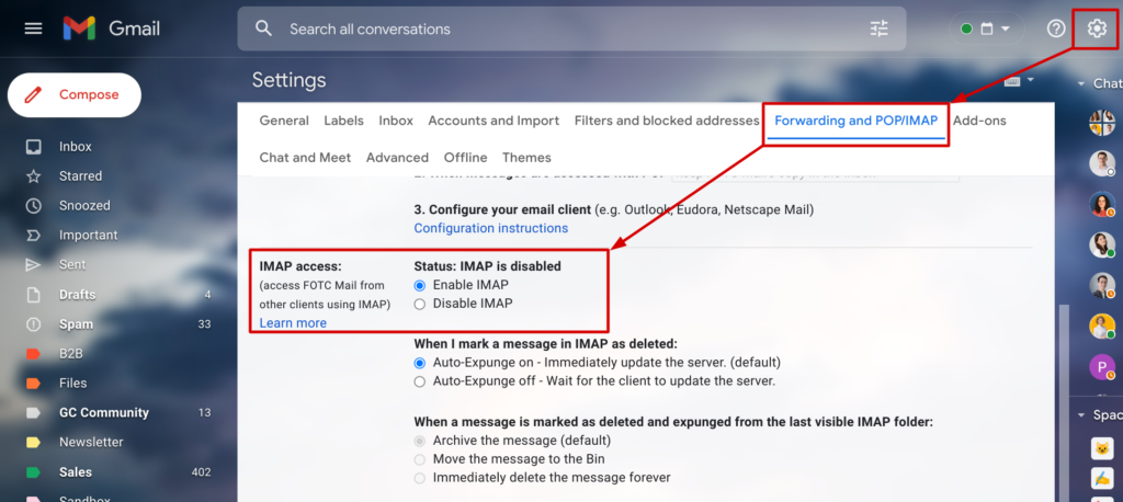 how to enable IMAP in Gmail