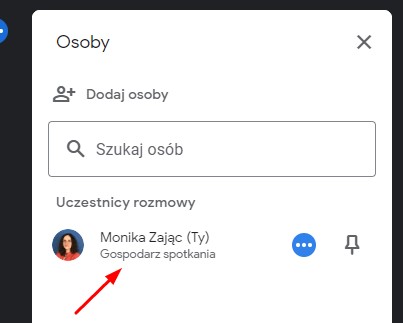 Oznaczenie gospodarza spotkania w Google Meet