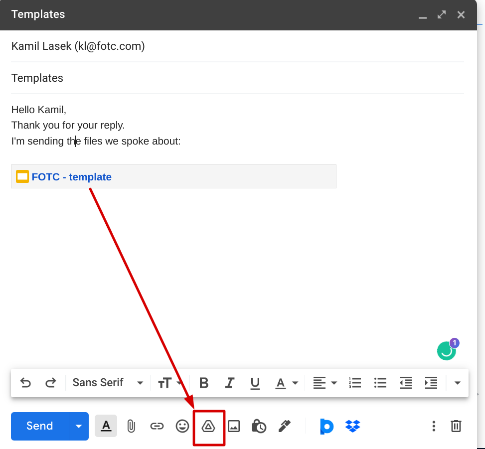 inserting attachments from google drive