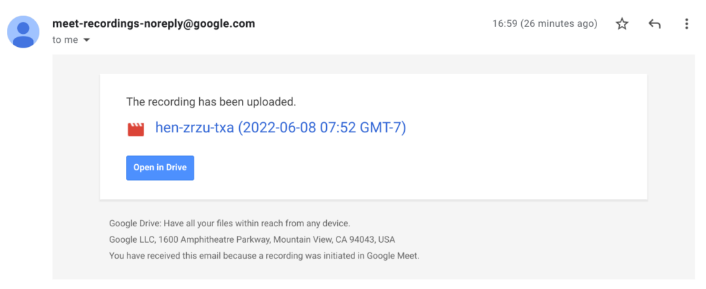 recording meet email notification