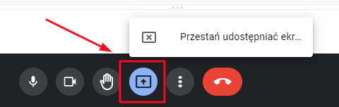Koniec udostępniania ekranu w Meet
