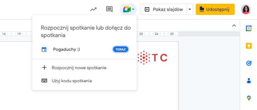 Udostępnianie pokazu slajdów do Meet