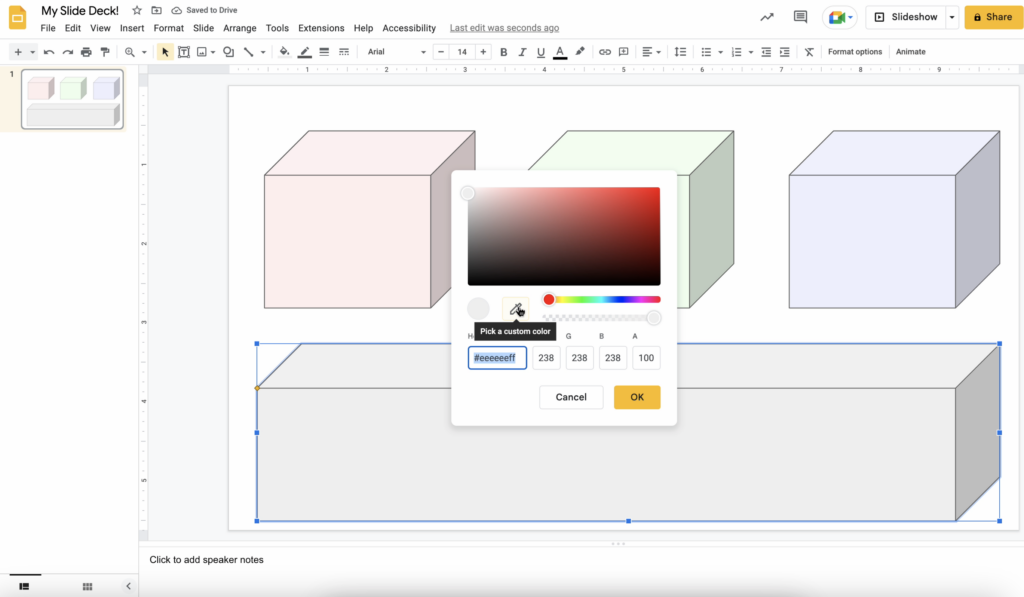 Розширення параметрів кольорів у Google Презентаціях, Документах, Таблицях і Малюнках