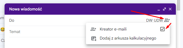 Kreator e-maili w Gmail