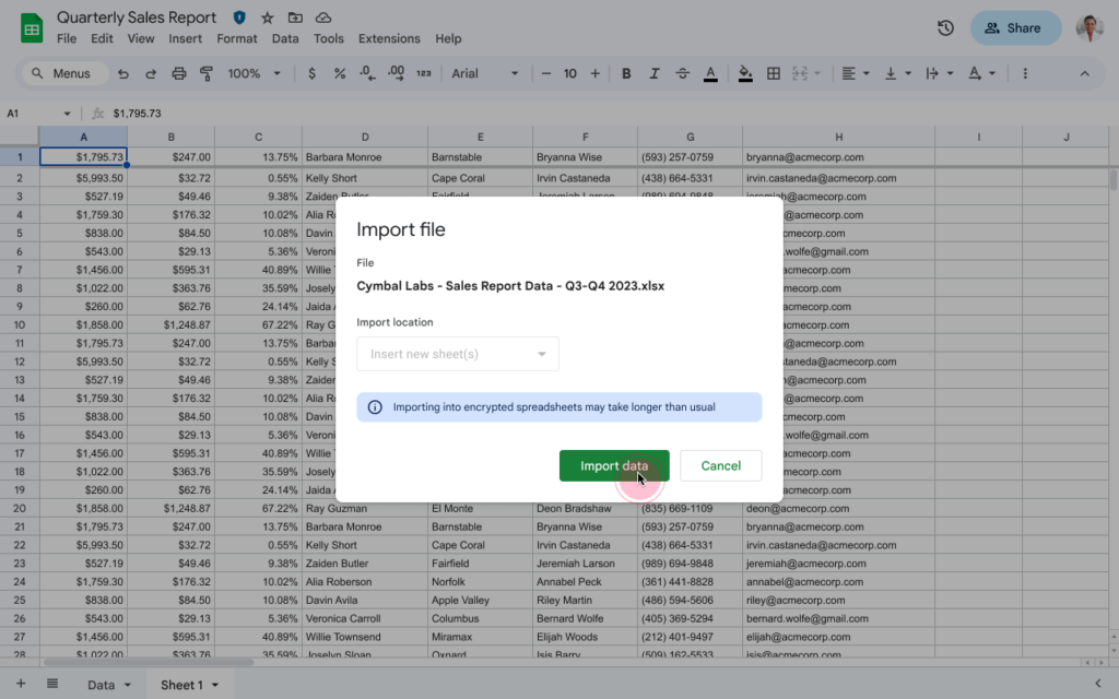 Importowanie danych z Excela do Arkuszy Google