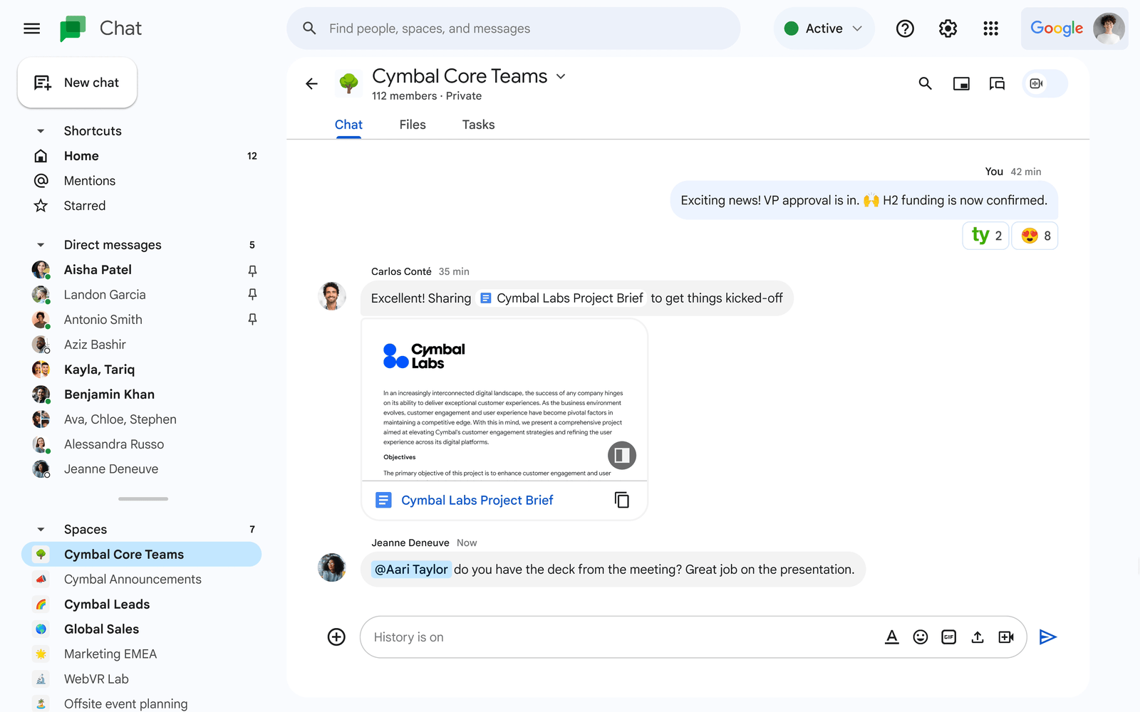 Smart chips in Google Chat
