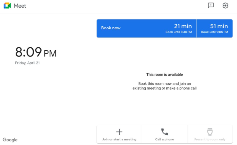 Booking conference rooms from Meet hardware