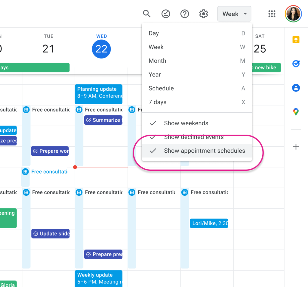 Meeting schedule in Google Calendar