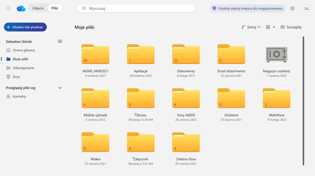 Microsoft OneDrive - interfejs