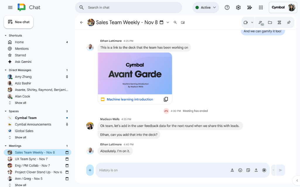 Nowa sekcja Meetings w Google Chat