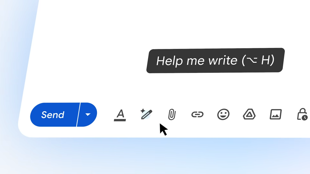 Funkcja "Help me write" (pomóż mi pisać) zasilana z Gemini w Gmailu.