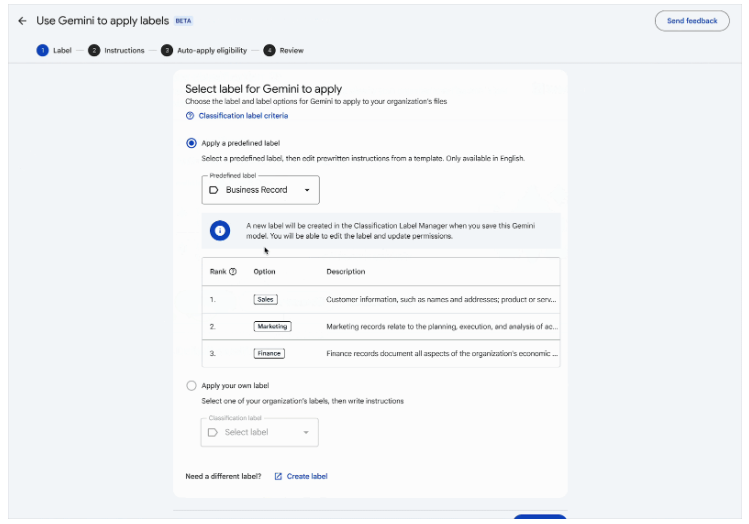 Administrator Workspace może w konsoli zobaczyć metryki etykiet nałożonych przez Gemini na pliki Dysku Google.