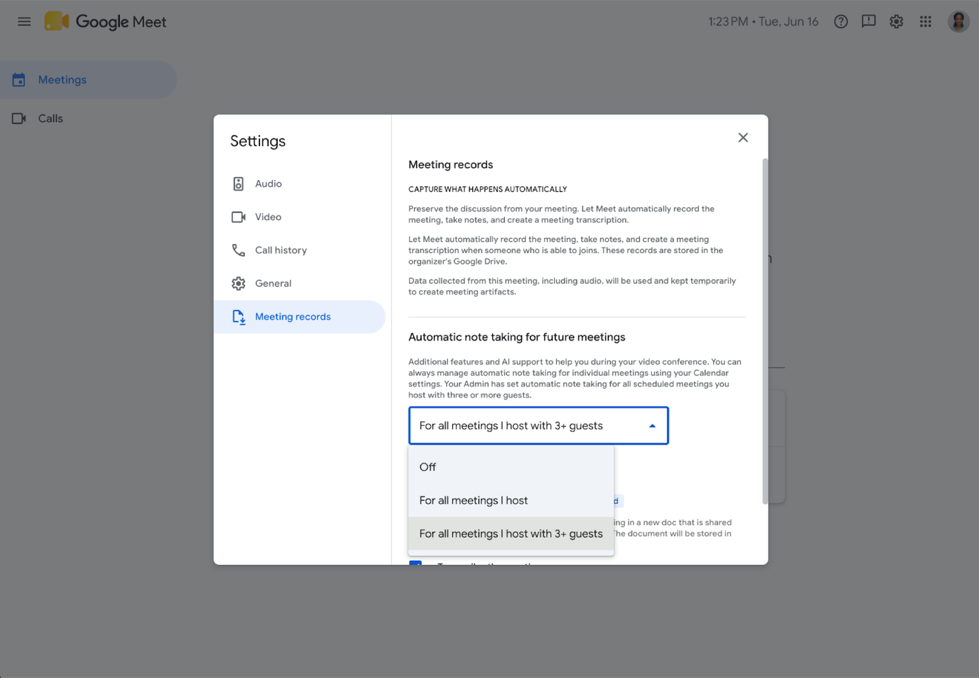 Automatyczne uruchamianie notatek AI wyłącznie dla dużych spotkań w Google Meet (powyżej 3 osób).