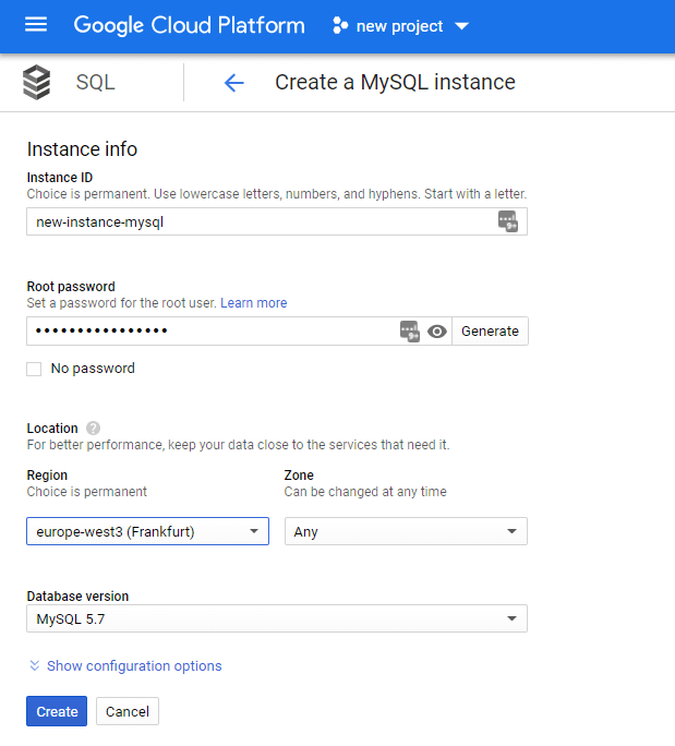 Cloud SQL instance details